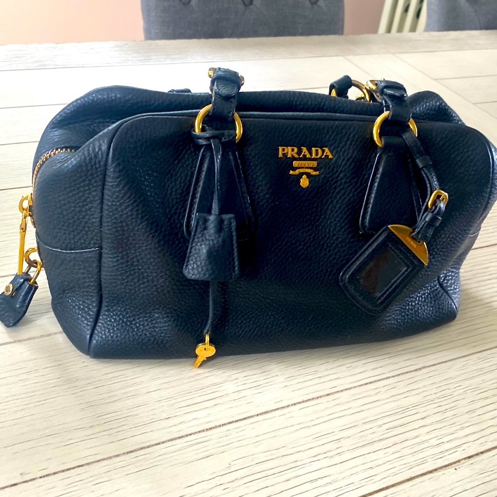 Prada B3091M Vitelli Daino leather shoulder tote